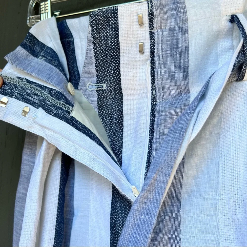 J.Crew NWOT Point Sur Paper Bag Linen Striped Wide Leg Pants, L2547 - Picture 11 of 13